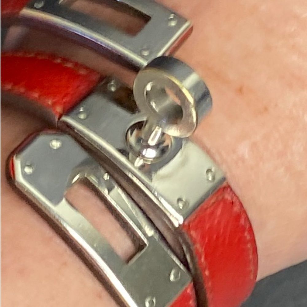 🛍️Hermes Authentic Red Leather Kelly Double Tour Bracelet with Silver Hardware - Picture 10 of 15